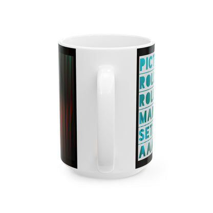 Ceramic Mug — 'Lights, Camera, Action' Bold Retro Gradient Film Crew Coffee Cup (11oz/15oz)